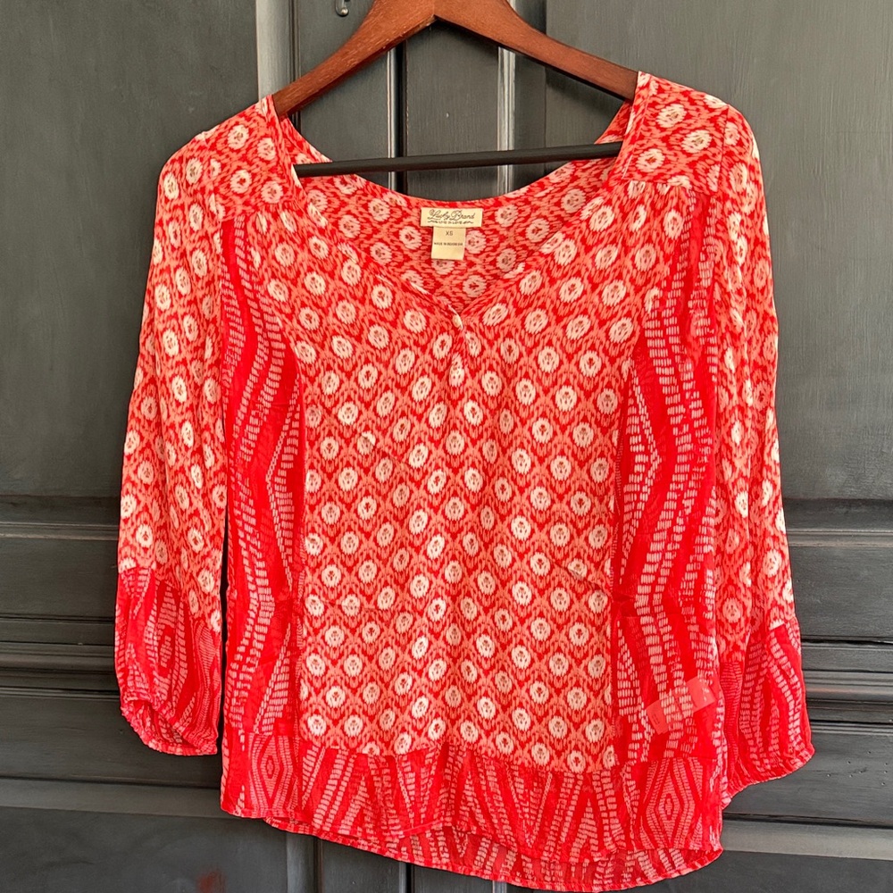 Lucky Brand Orange and White Patterned Blouse